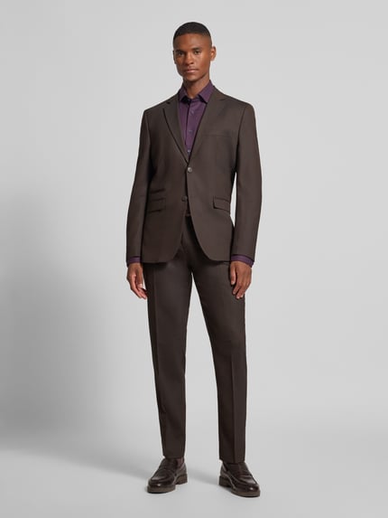 Selected Slim fit pak met wol, model 'NEIL' Donkerbruin - 1
