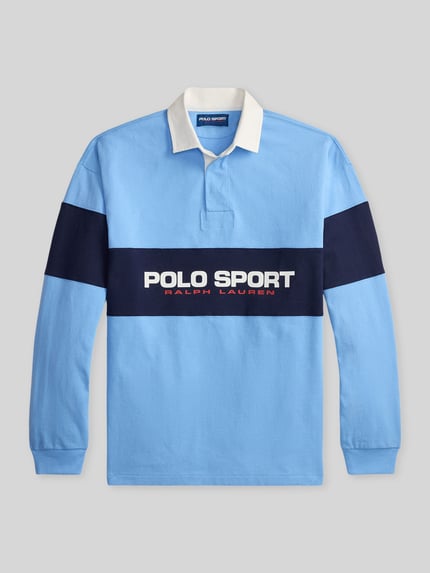 Produktfoto, Regular Fit Poloshirt aus reiner Baumwolle von Polo Ralph Lauren, niebieski, wielokolorowy, materiał piké, napis logo, długi rękaw