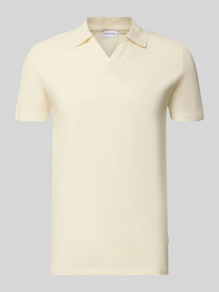 Produktfoto, Slim Fit Poloshirt mit V-Ausschnitt von Lindbergh in Creme, aus Baumwoll-Elasthan-Mix, Polokragen, Rückenlänge 68 cm bei Größe M