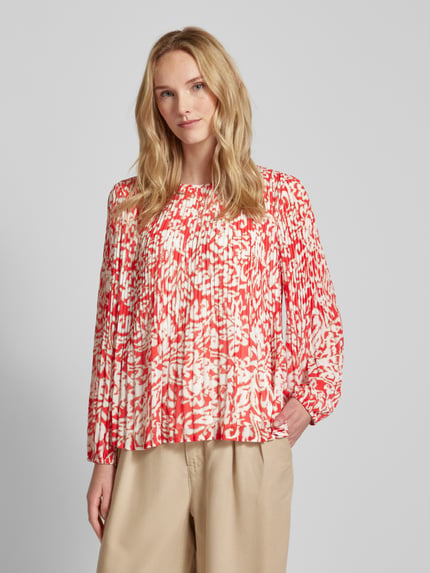 COMMA Bluse mit Plisseefalten und Rundhalsausschnitt Rot 4