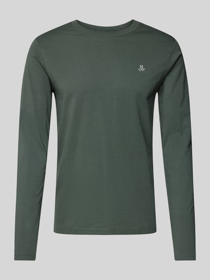 Marc O'Polo Longsleeve aus Baumwolle mit Label-Print Oliv 2