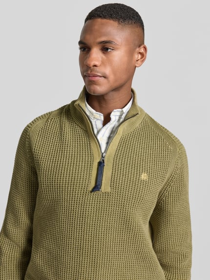 LERROS Bluza z kołnierzem o kroju slim fit z imitacji dzianiny Khaki 3