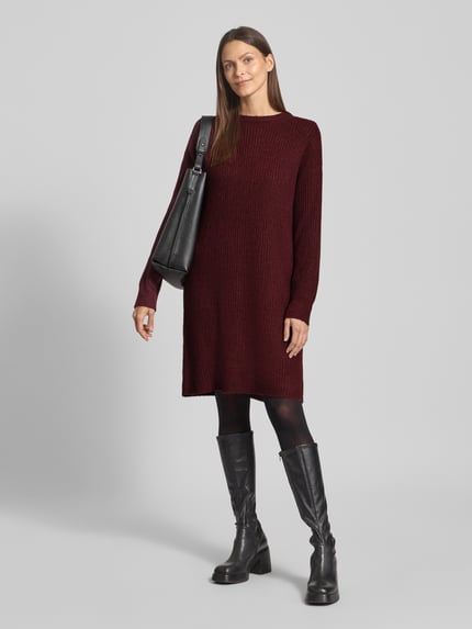b.young Knielanges Strickkleid mit gerippten Abschlüssen Modell 'Onema' Dunkelrot 1