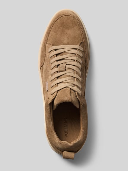 Productfoto, Sneaker uit echt leer Model "IVAR-10" van PS Poelman, heren, afgeronde pasvorm, vetersluiting, structuurzool, hakhoogte maat 44: 4 cm, schachthoogte maat 44: 9 cm, schachtbreedte maat 44: 8 cm, bruin, suede-look, glad oppervlak