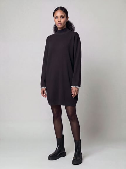 Jake*s Collection Strickkleid mit Kontraststreifen am Ärmelabschluss Black 1