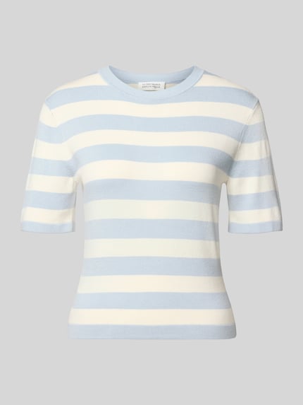 Produktfoto, Strickshirt mit Rundhalsausschnitt Modell 'MARIA' von GUIDO MARIA KRETSCHMER WOMAN, blau-weiße Streifen, Viskose-Mix, Slim Fit