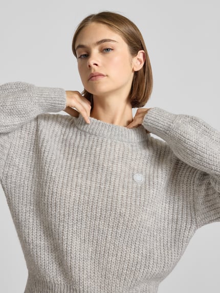 HUGO Blue Relaxed Fit Strickpullover mit Alpaka-Anteil Modell 'SLOGERYNNA_B' Mittelgrau Melange 3