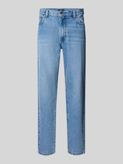 Produktfoto, Loose Fit Jeans im 5-Pocket-Design von MCNEAL aus reiner Baumwolle in Hellblau, mit Knopf- und Reißverschluss, strukturierte Oberfläche