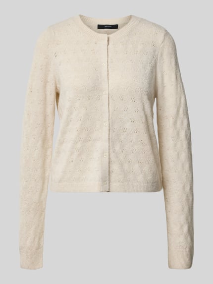 Produktfoto, cremefarbene Regular Fit Strickjacke mit einreihiger Knopfleiste Modell 'DOFFY' von VERO MODA, feines Strickmuster