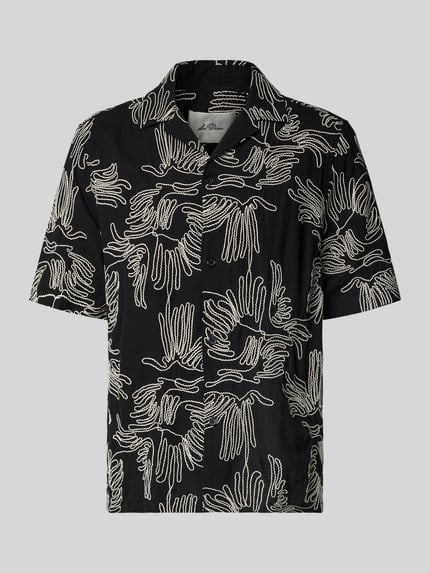 Productfoto, vrijetijdsoverhemd met zwart-wit all-over bloemenmotief en stitching, katoenmix, regular fit, model 'Liam' van Les Deux