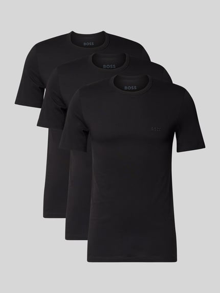 Produktfoto, Regular Fit T-Shirt aus reiner Baumwolle im 3er-Pack Modell 'CLASSIC' von BOSS, Optik: Unifarben, Rundhals, Kurzarm, Label-Schriftzug und Label-Stitching, Jersey-Textur.