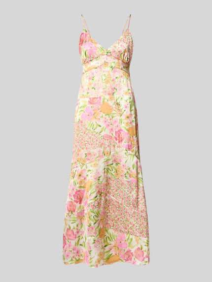 Produktfoto, Fließendes Maxikleid aus Satin Modell 'ALTHEA' von Vero Moda z kwiatowym wzorem w pastelowych odcieniach, materiał satynowy