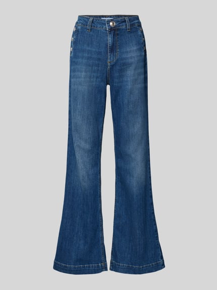 Produktfoto, Flared Jeans mit Knöpfen van Liu Jo White in blauwe used look, katoenmix met stretch, zichtbare knopen, rechte snit