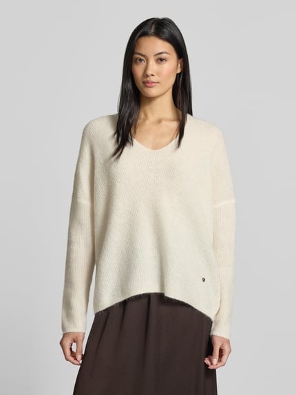 MOS MOSH Gebreide pullover van wolmix met v-hals model 'THORA' Beige - 4
