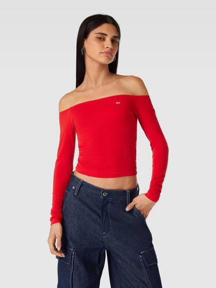 Tommy Jeans Schulterfreies Longsleeve mit Label-Stitching Hellrot 4