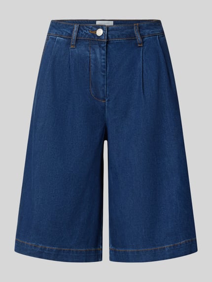 Produktfoto, Straight Fit Shorts aus Lyocell-Mix Modell 'Solda' von FREE/QUENT, mieszanka lyocellu z dodatkiem wiskozy, krój straight fit, wpuszczane kieszenie, zapięcie na guzik i zamek błyskawiczny, szerokość w rozmiarze S: 39 cm, długość wewnętrzna nogawki w rozmiarze S: 28 cm, jeans granatowy, widoczne szwy, gładka faktura