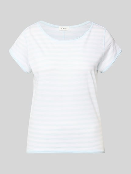 Produktfoto, Regular Fit T-Shirt aus Baumwoll-Flammgarn von s.Oliver RED LABEL, biały w paski, okrągły dekolt, krótkie rękawy, wykończenie rolowane, melanż, czysta bawełna
