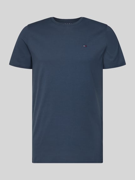 Produktfoto, T-Shirt in Melange-Optik von Tommy Jeans in Dunkelblau, Reine Baumwolle, Gerader Schnitt, Rundhalsausschnitt, Logo-Stitching