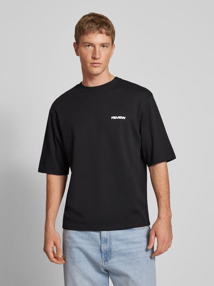 REVIEW Oversized T-shirt met labelprint Zwart - 4