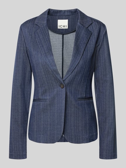 Produktfoto, Blazer aus Viskose-Mix mit Reverskragen Modell 'KATE' von ICHI, taillierter Schnitt, Knopfverschluss, dunkelblau gestreift.