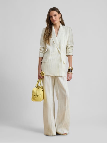 Lauren Ralph Lauren Spodnie z szerokimi nogawkami z czystego lnu Biały 1