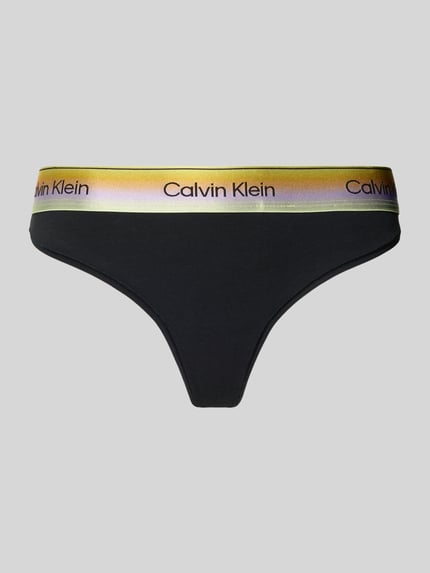 Produktfoto, String aus Baumwoll-Mix von Calvin Klein Underwear in Optik: Unifarben mit Label-Bund, Bundabschluss: Elastisch