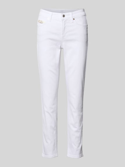 Productfoto, Slim Fit Jeans aus Baumwoll-Mix Modell 'PIPER' van Cambio in effen wit, mid waist, cropped, 5-pocket, label patch, cecloof, knoopsluiting, dames jeans