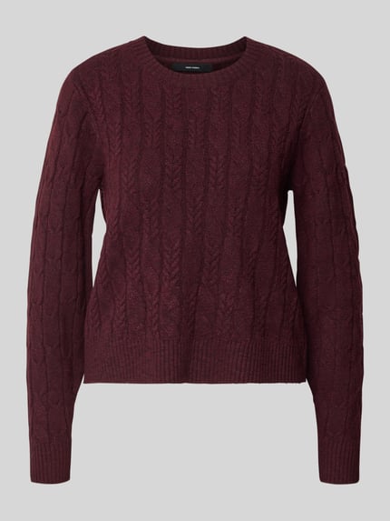 VERO MODA Sweter z dzianiny o kroju regular fit ze ściegiem warkoczowym model ‘ARIES’ Bordowy 2
