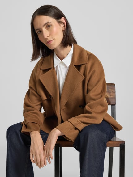 Max Mara Studio Kurtka wełniana o kroju regular fit z mieszanki żywej wełny i jedwabiu z domieszką kaszmiru model ‘NUPAR’ Koniakowy 3
