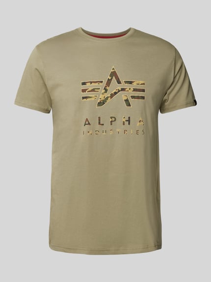 Alpha Industries T-shirt z nadrukiem z logo Oliwkowy 2
