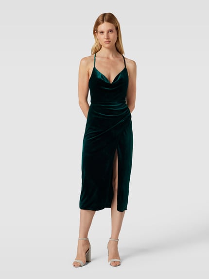 LUXUAR FASHION Knielanges Cocktailkleid mit Wasserfall-Ausschnitt Gruen 4