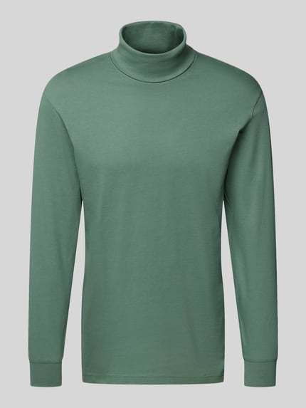 Produktfoto, Longsleeve met col van RAGMAN in effen groen, regular fit, geribde mouwafwerking, zuiver katoen, ruglengte maat M 71 cm.