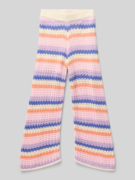 Produktfoto, Regular Fit Strickhose aus Baumwoll-Mix von s.Oliver RED LABEL, kolorowy wzór w paski, dzianinowa struktura, ściągaczowy pas, wykończenie nogawek na rolkę, ażurowy motyw, krój regular fit, materiał bawełniany mix