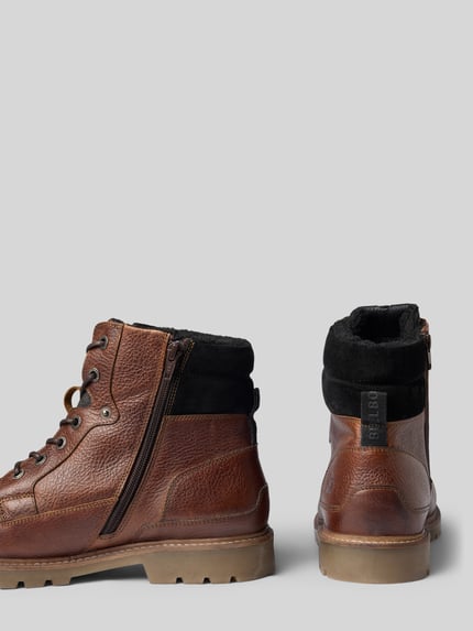 BULLBOXER Schnürstiefel aus Rindsnappa mit Reißverschluss Cognac 2