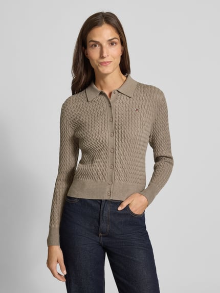 Tommy Hilfiger Regular Fit Strickjacke aus Baumwoll-Mix Taupe 4