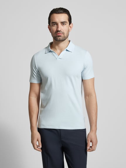 Lindbergh Slim Fit Poloshirt mit V-Ausschnitt Hellblau 4