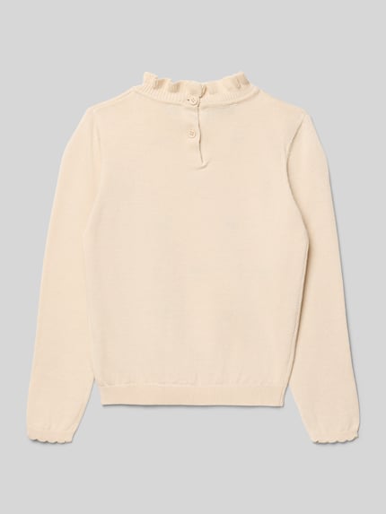 Productfoto, Regular Fit Longsleeve in Strick-Optik van Blue Seven in crème, pure katoen, elastische boorden, all-over motief, recht model.