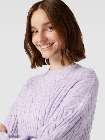 Tom Tailor Denim Sweter krótki z dzianiny ze ściegiem warkoczowym Lawendowy 3
