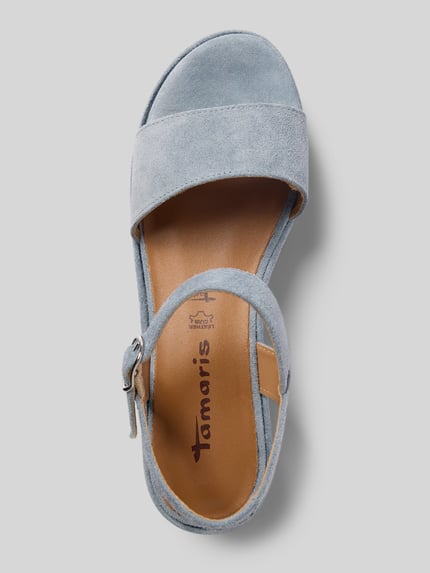 Tamaris Sandalen van leer met plateauzool Lichtblauw - 3