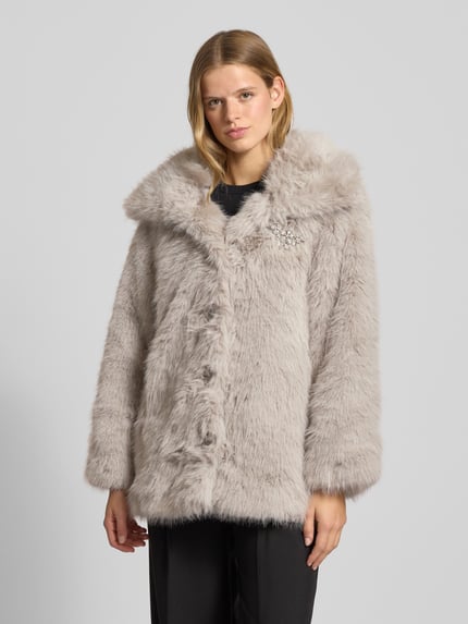 ONLY Regular Fit mantel van imitatiebont met broche model 'ASHIA' Lichtgrijs - 4