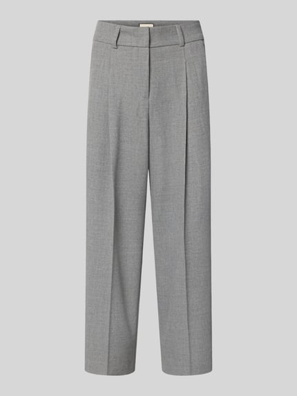 Produktfoto, graue Regular Fit Bundfaltenhose mit Viskose-Woll-Anteil Modell 'SLOANNE' von SEDUCTIVE, Damen Bundfaltenhose, strukturierte Oberfläche