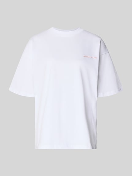 Produktfoto, weißes Relaxed Fit T-Shirt mit Logo-Stitching und Rundhalsausschnitt, reine Baumwolle, ANOTHER COTTON LAB