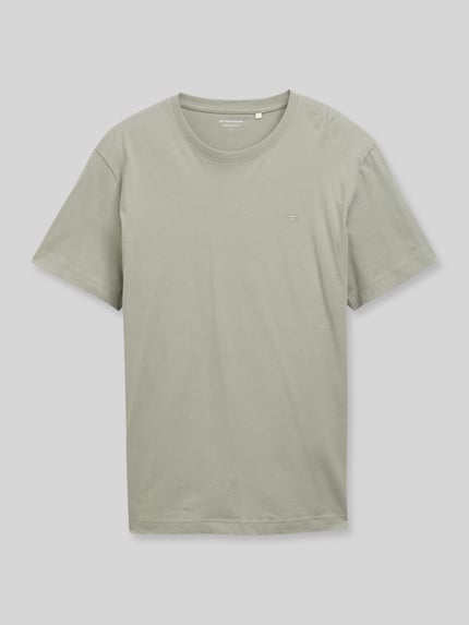 Produktfoto, Regular Fit T-Shirt aus reiner Baumwolle von Tom Tailor, jednolity kolor, krój regular fit, logo, okrągły dekolt, krótki rękaw, jersey