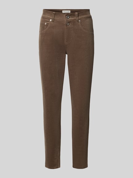 Produktfoto, braune Boyfriend Fit Cordhose aus Baumwoll-Mix von Marc O'Polo, feine Rippenstruktur, fünf Taschen, Damen Cordhose
