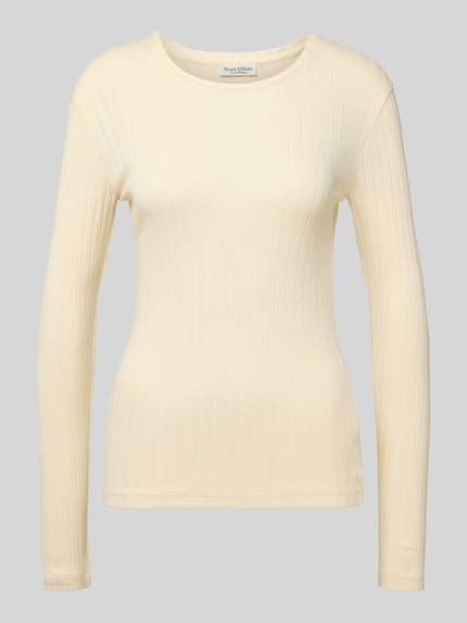 Produktfoto, Slim Fit Langarmshirt aus Baumwoll-Modal-Mix von Marc O'Polo, Optik: Unifarben, Strukturiert, Rundhals, Ripp-Jersey