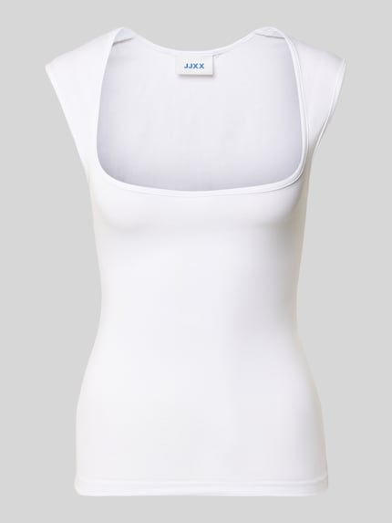 Produktfoto, weißes Top mit Karree-Ausschnitt Modell 'ISABELLA GIGI' von JJXX aus Baumwoll-Mix mit Stretch-Anteil, Körpernaher-Schnitt