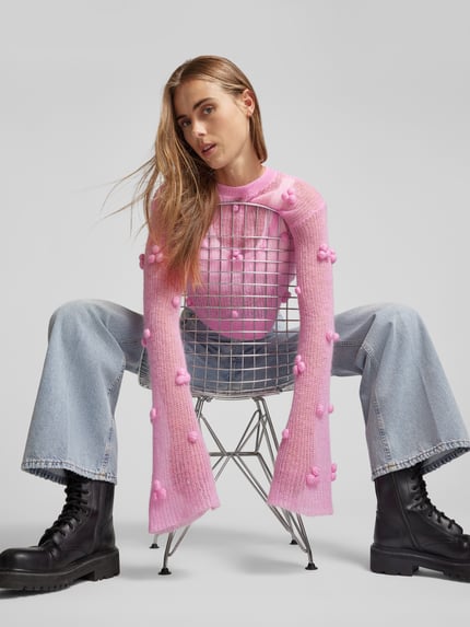 ROTATE Shirt met lange mouwen met geribde afwerkingen Felroze - 3