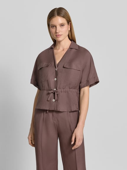 Christian Berg Woman Selection Overhemdblouse van mix van linnen en viscose Middenbruin - 4