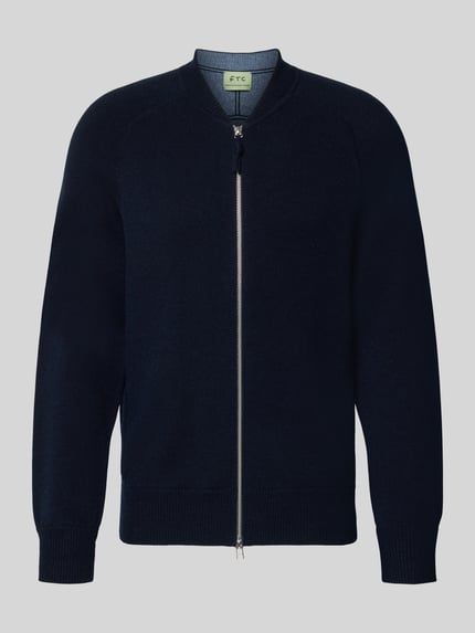Produktfoto, Regular Fit Strickjacke aus Baumwoll-Mix mit Kaschmir-Anteil von FTC Cashmere, Model 'College', zamek błyskawiczny dwustronny, elastyczne wykończenia, mieszanka bawełny i kaszmiru, krój regular fit, kolor ciemnogranatowy, miękka faktura