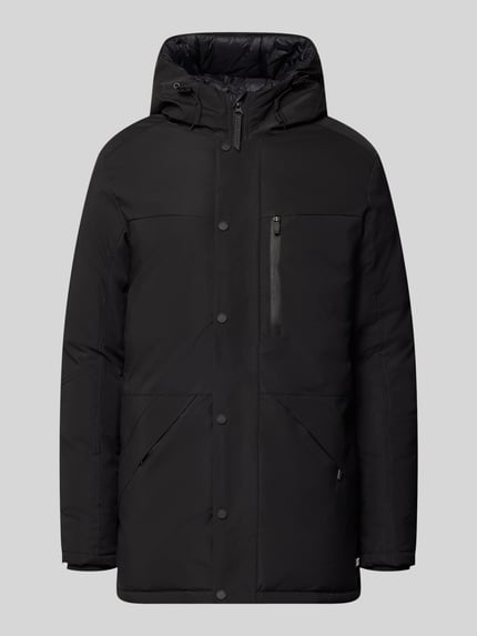 Produktfoto, zwarte heren jack met capuchon, ritszakken, regular fit, Model 'MALONE' van Cars Jeans, gladde structuur, matte look